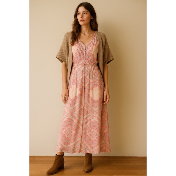 Express Dresses & Skirts - Boho maxi dress flutter sleeves button front vintage inspired cottagecore soft M